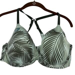 Kindly Yours Bra Size 38C Green Tropical Leaf Print Underwire Convertible Straps